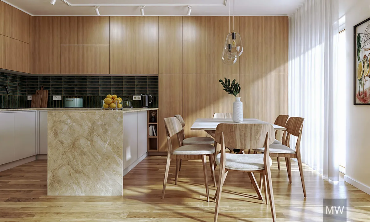 Modern styled apartment living area for short-term rental